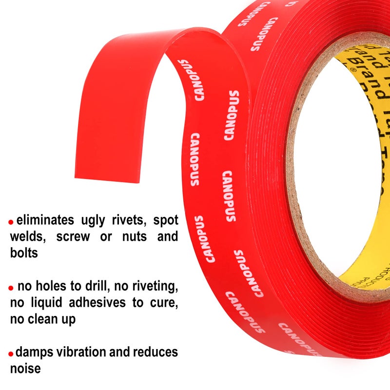 CANOPUS Double Sided Mounting Tape, Very Strong & Heavy Duty, Permanent Clear 4910, 0.25in x 15ft, for Carpet Fixing, DIY Crafts, LED Lights, Car Glass, Home & Office Walls Decoration, Made in USA - Image 4